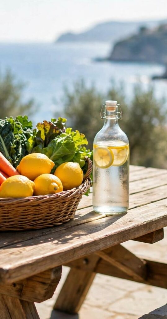 révention du cancer du foie - alimentation méditerranéenne saine et hydratation en extérieur